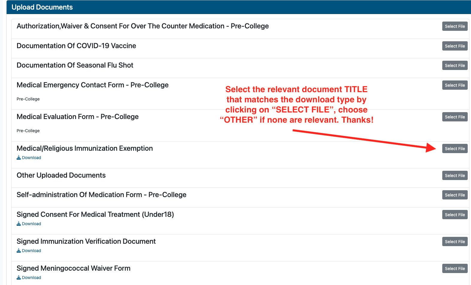 Instructions for the sixth step of the student health portal