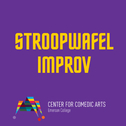 Stroopwafel Improv in yellow text on purple background
