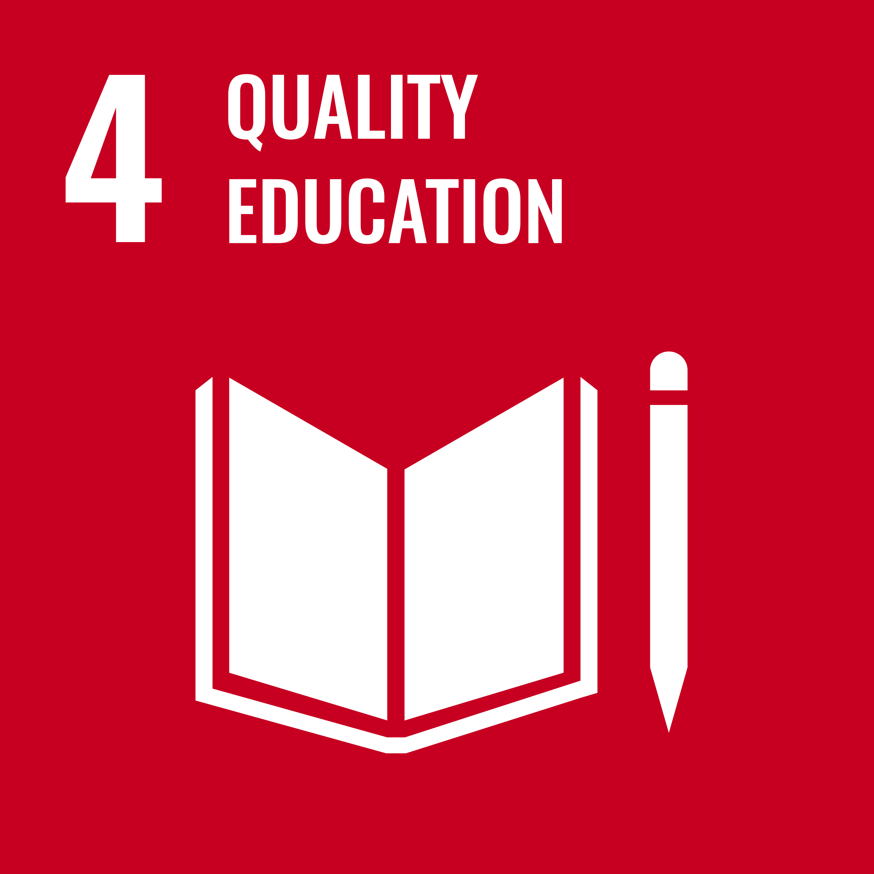 A red icon depicting a book and pencil and the text "4: quality education"