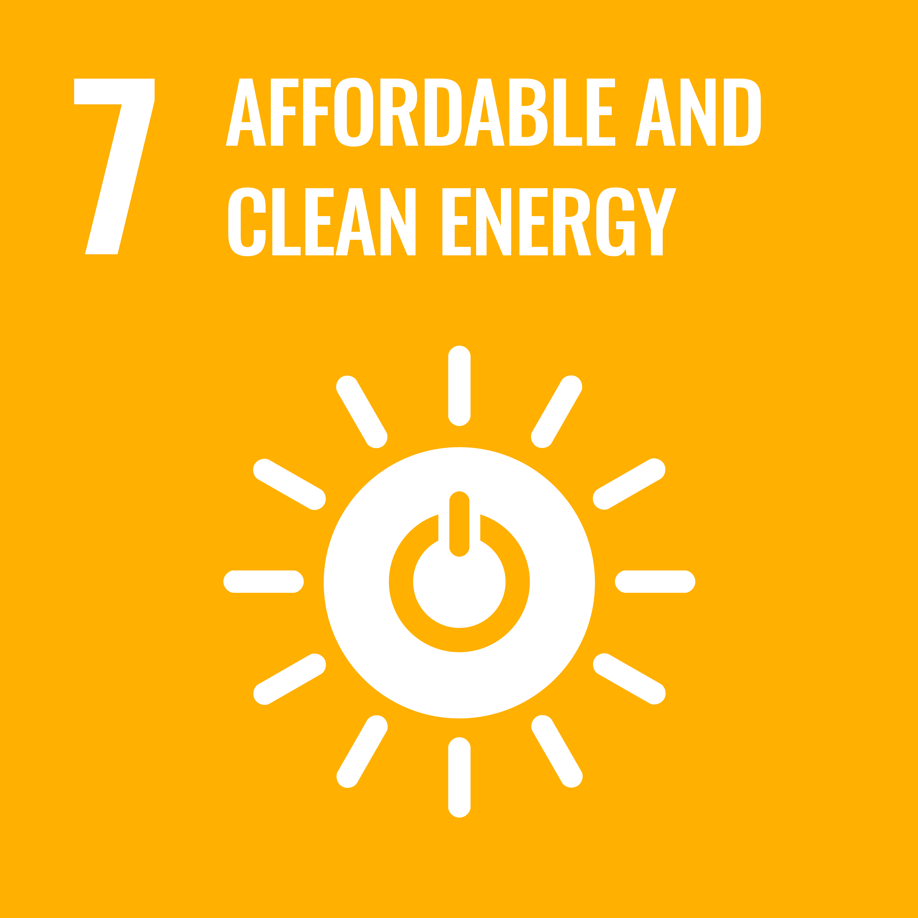 A yellow icon depicting a sun and the text "7: Affordable and clean energy"