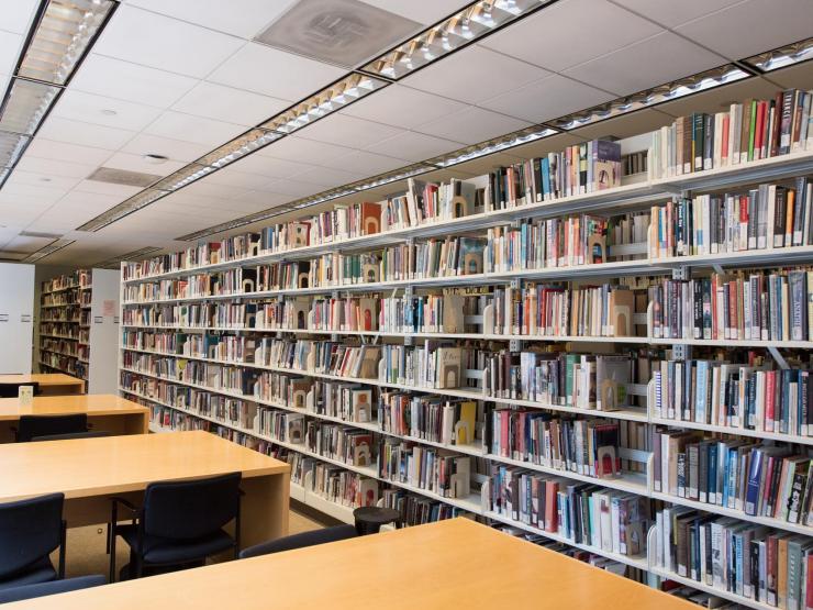 Long shot of bookshelves at Iwasaki Library