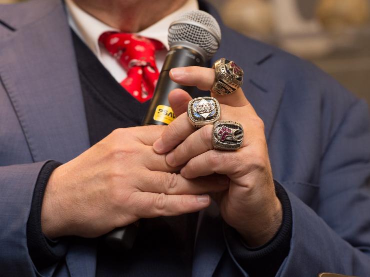 Close up of three championship rings
