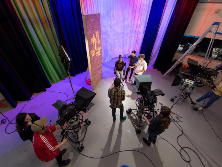 Students working in production room