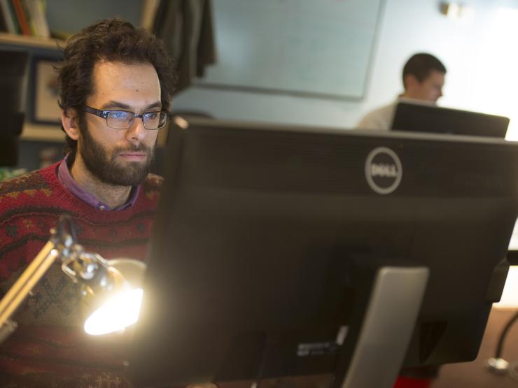 student at computer in Engagement Lab