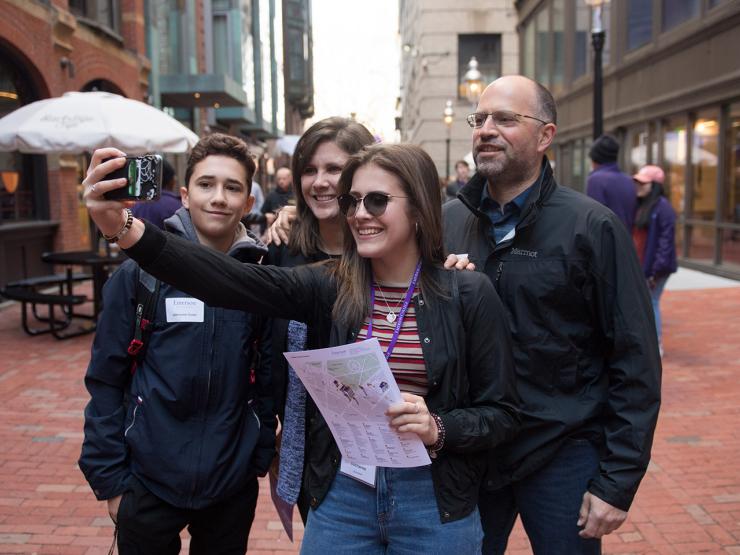 Family takes selfie while touring Emerson College