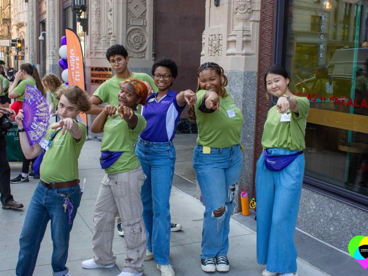 Group of move in helpers posing on Boylston Street