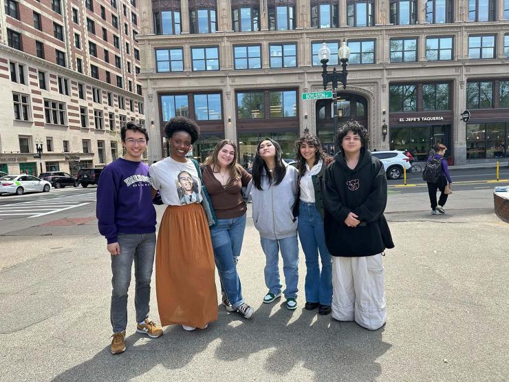 Group of students standing in front of the Little Building in the Boston Common