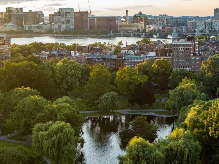 Drone shot of Boston Public Gardens