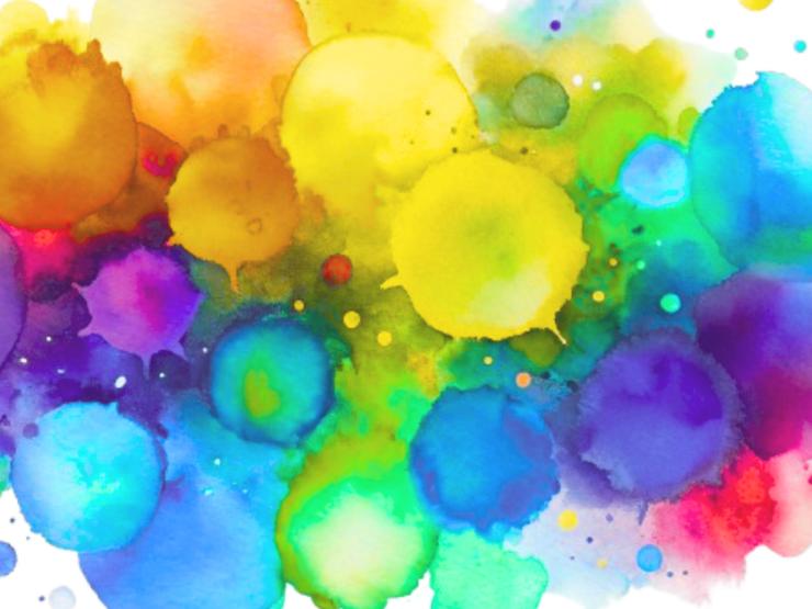rainbow watercolor drops bleed into one another