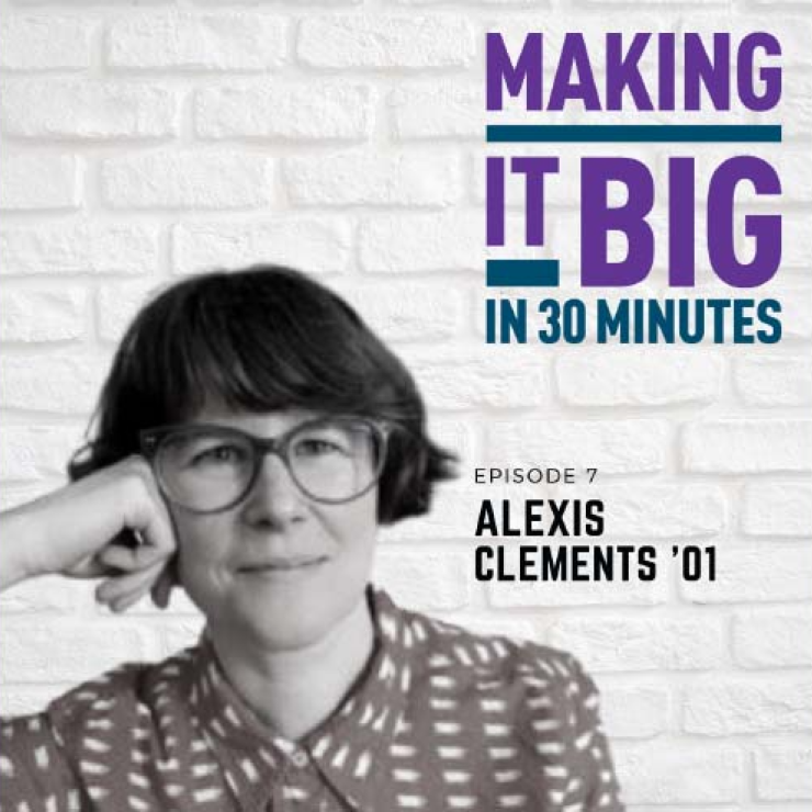 Alexis Clements in front of the "making it big" logo