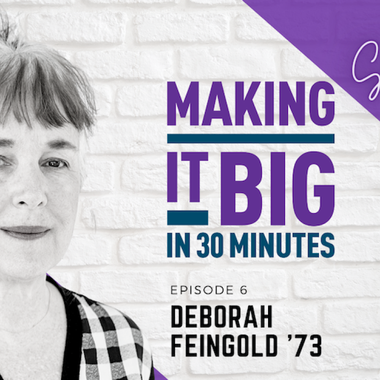 Deborah Feingold in front of the "making it big" logo