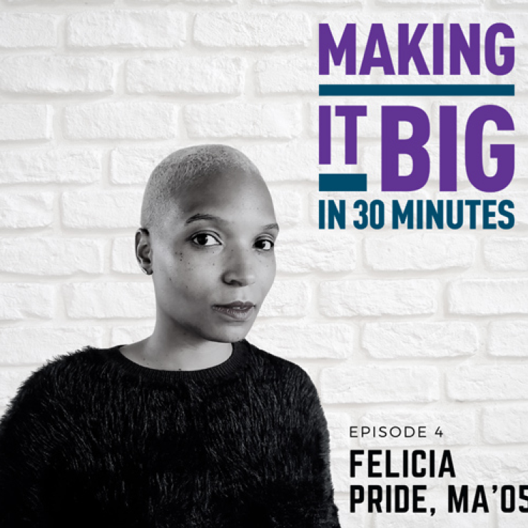 Felicia Pride posing next to the "Making It Big" logo