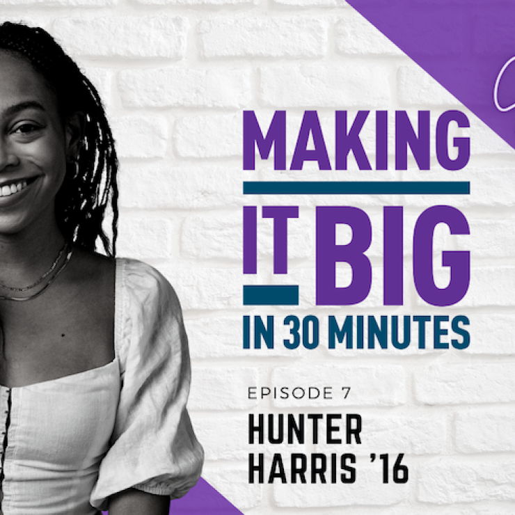 Hunter Harris in front of the "making it big" logo