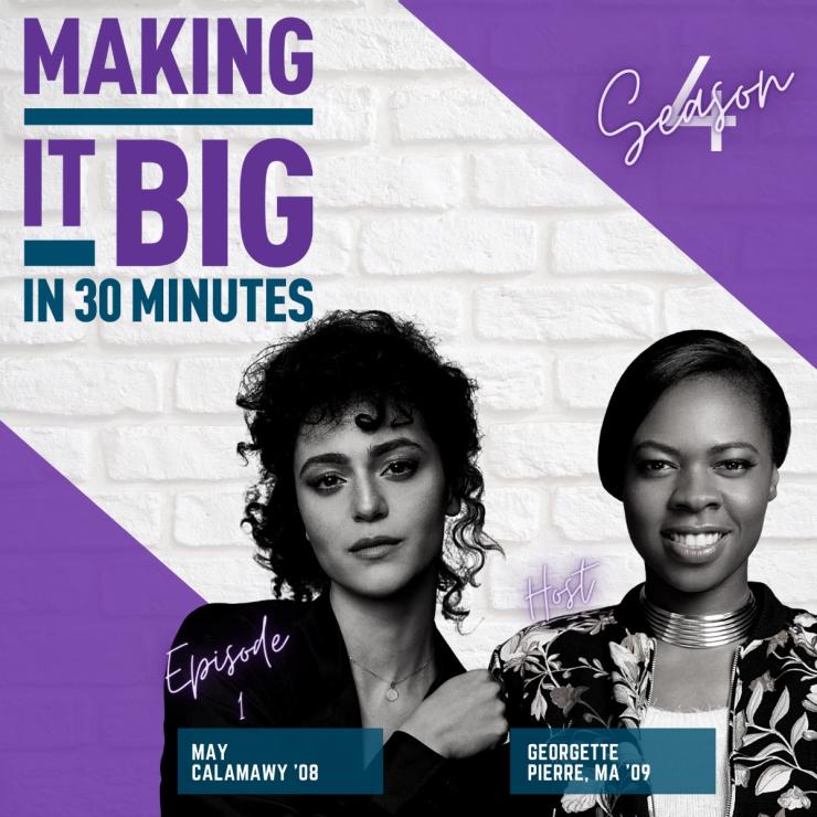 May and Georgette posing next to the "Making It Big" logo