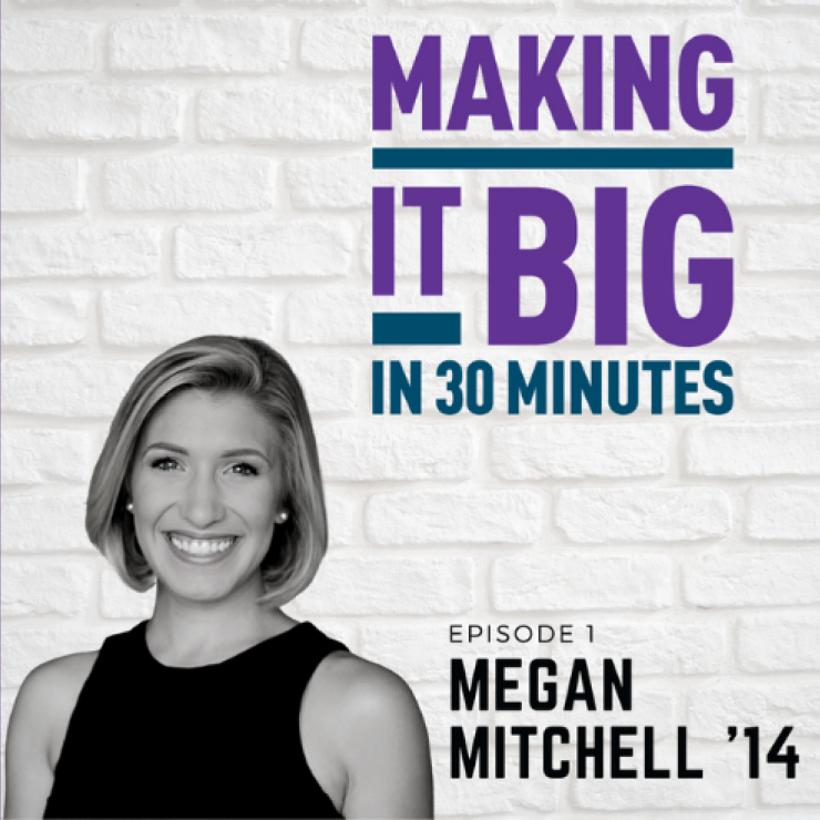 Megan Mitchell posing next to the "Making It Big" logo