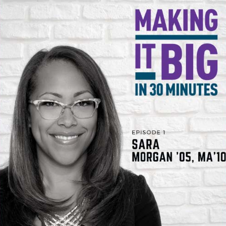 Sarah Morgan in front of the "making it big" logo