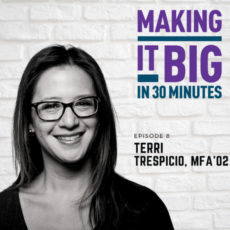 Terri Trespicio in front of "Making It Big" logo