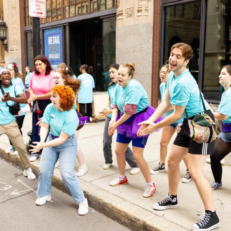 Emerson students celebrate the move-in of new students to the Emerson campus in downtown Boston