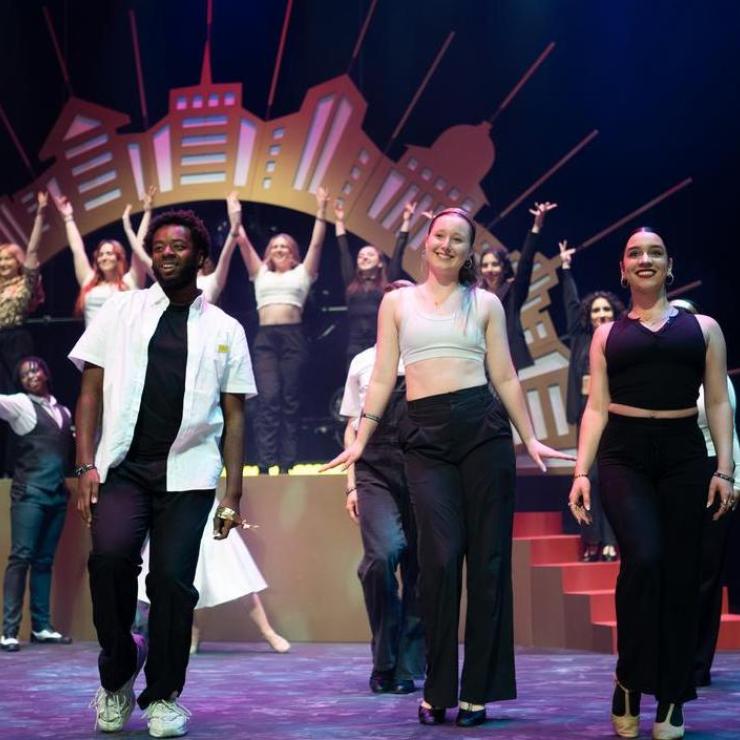 A group of Emerson students perform on stage at the EVVY Awards, Emerson’s awards show production