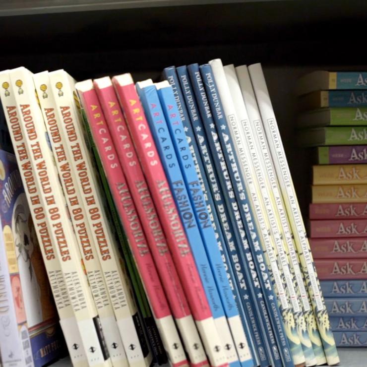 Children's books on shelf