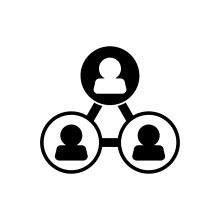 Three circles connected by a triangle, each circle contains a symbol for a person