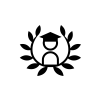 Icon of a figure with graduation cap surrounded by laurels