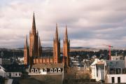 church with steeple in downtown Wiesbaden