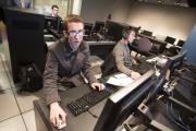 Student using a computer in the Journalism Lab