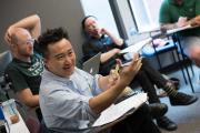 Faculty members working in groups