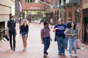 Students walking on street