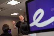 Emerson professor Mark Leccese teaches his Journalism class