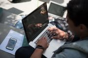student working on laptop