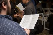student looks at paper