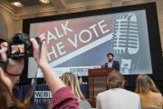 A photo from the Talk to the Vote presentation at Emerson College
