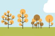 Cartoon grass with trees and a blue sky with a single white cloud