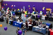 Overhead shot of students and employers at the Internship Fair