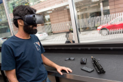 Student wearing a virtual reality headset