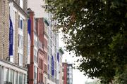 emerson buildings and banners on Boylston Street