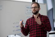 Close up of male faculty member teaching a class at Emerson Los Angeles