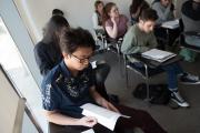 Students going over notes in class at Emerson Los Angeles