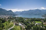 View of mountains and skyline in Lugano, Switzerland, from the campus of Franklin University