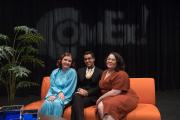Three student performers sitting on a couch at the ComEx comedy show
