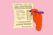 Illustration of hand filling out paperwork
