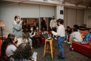 Group of students gathered on couches in the Cultural Center