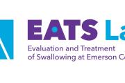 Logo for the Eats Lab: Eating and Treatment of Swallowing at Emerson (College). Silhouette of a person with a focus on a white tube representing the esophagus