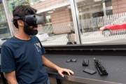 Student wearing a virtual reality headset