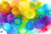 watercolor splotches in rainbow colors