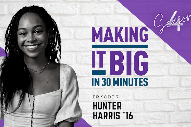 Hunter Harris in front of the "making it big" logo