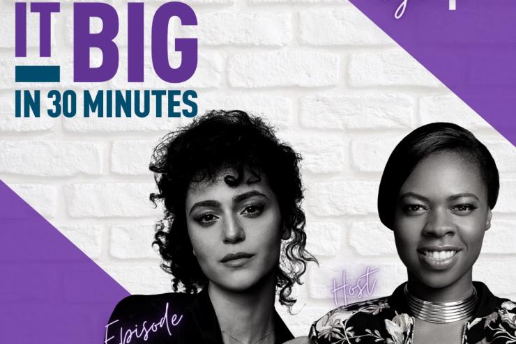 May and Georgette posing next to the "Making It Big" logo