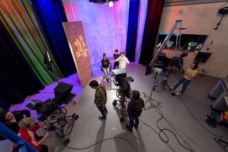 Students filming in the Tufte TV Studio